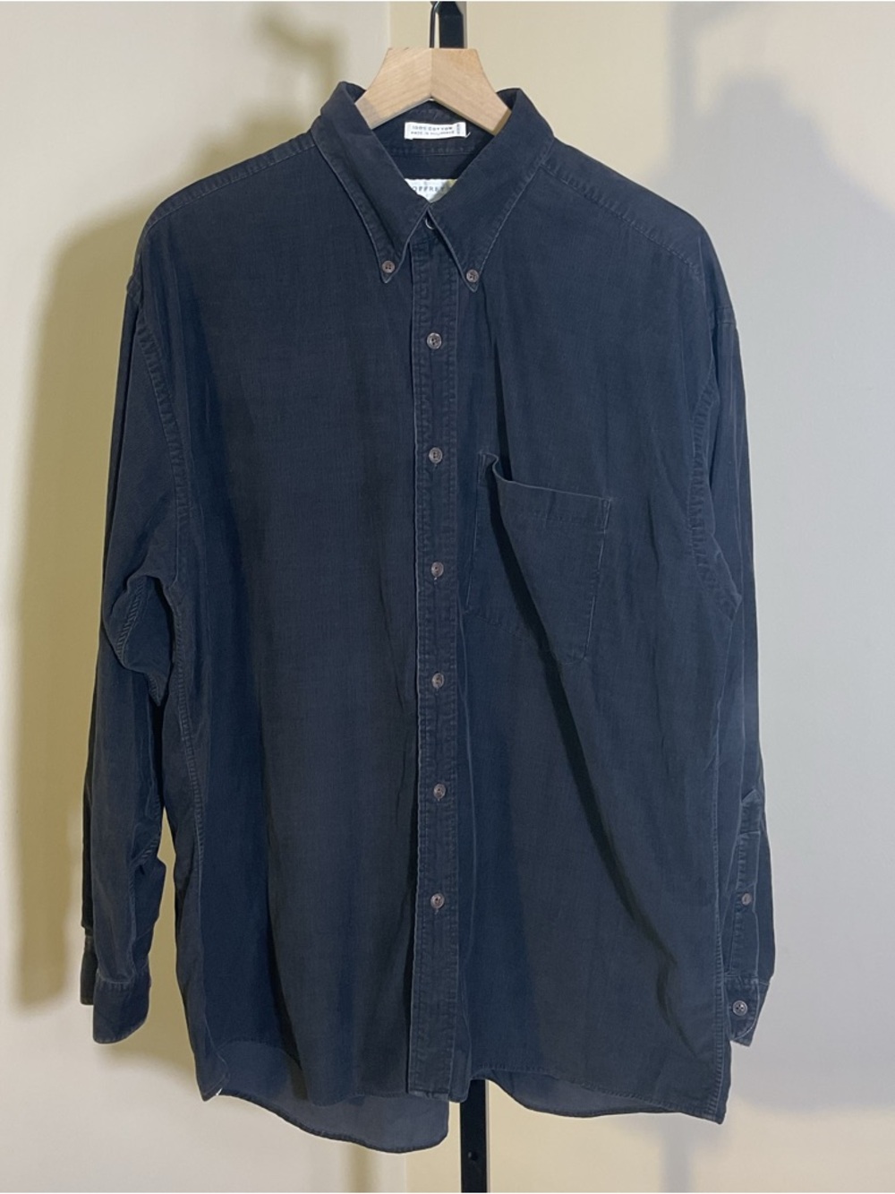 Geoffrey Beene Shirt Men L Black Corduroy Button Down Cotton Long Sleeve
